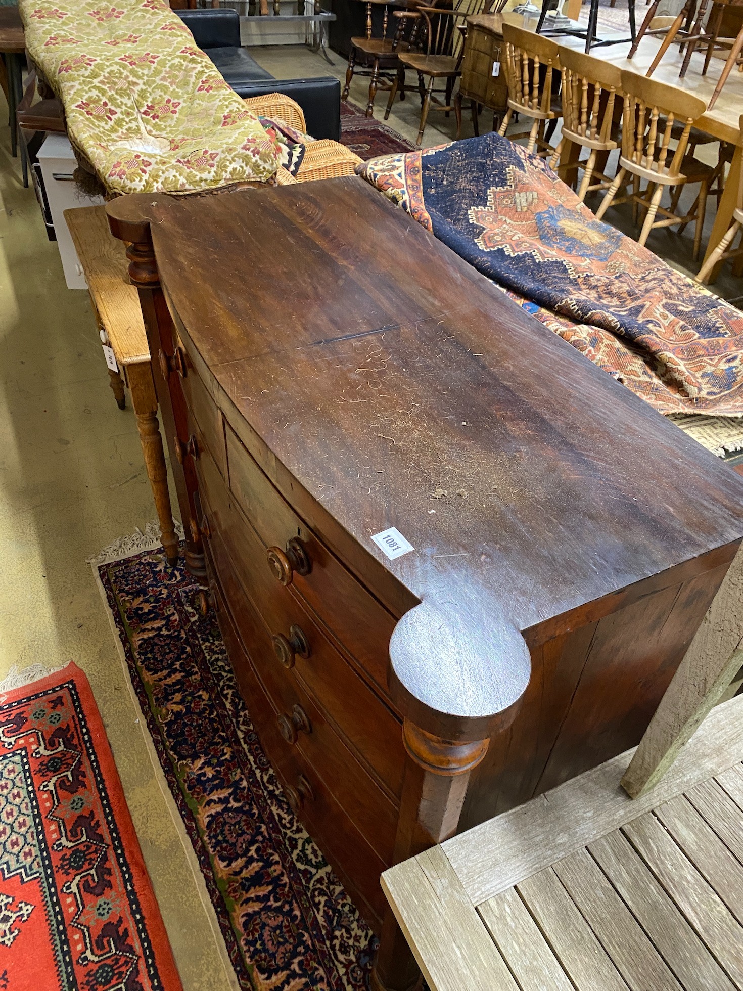 A Victorian mahogany bowfront chest of five drawers, width 127cm, height 108cm